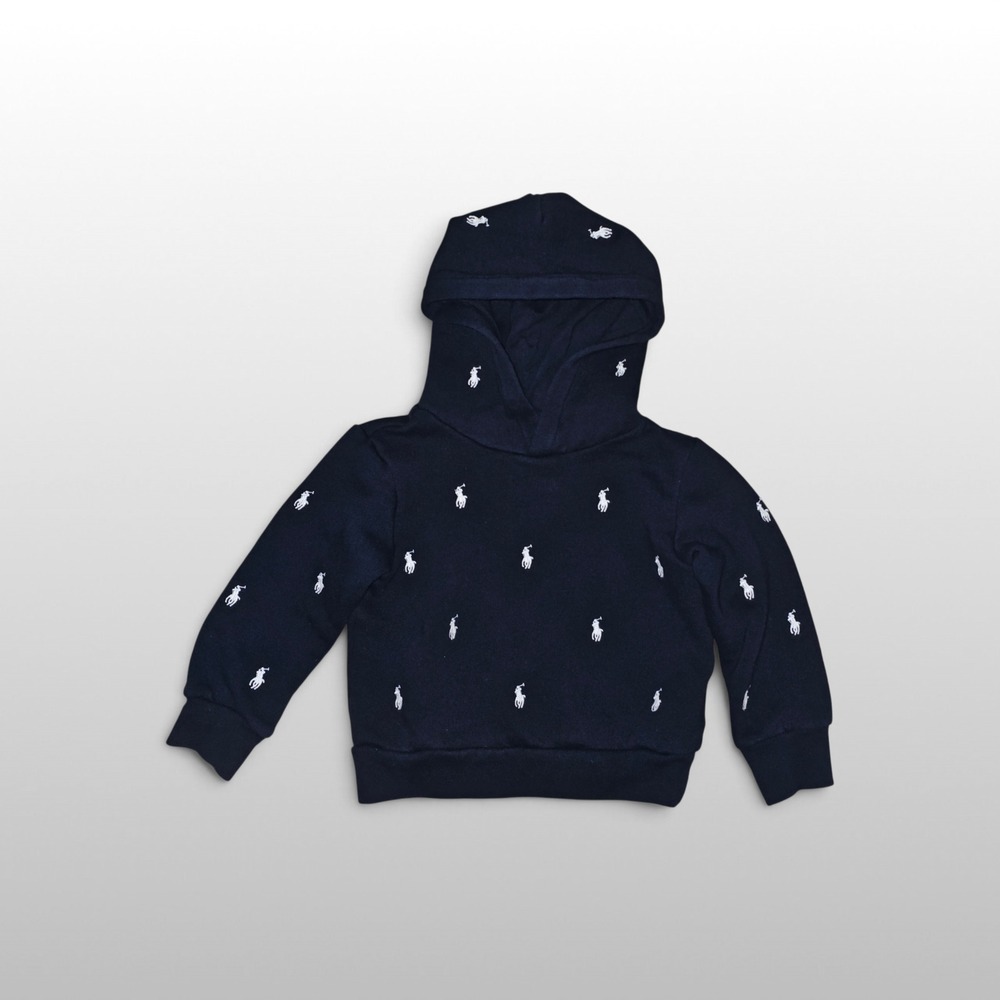 Toddler Polo Ralph Lauren Hoodie All-over Pony Pullover Navy Blue 3T Sweatshirt